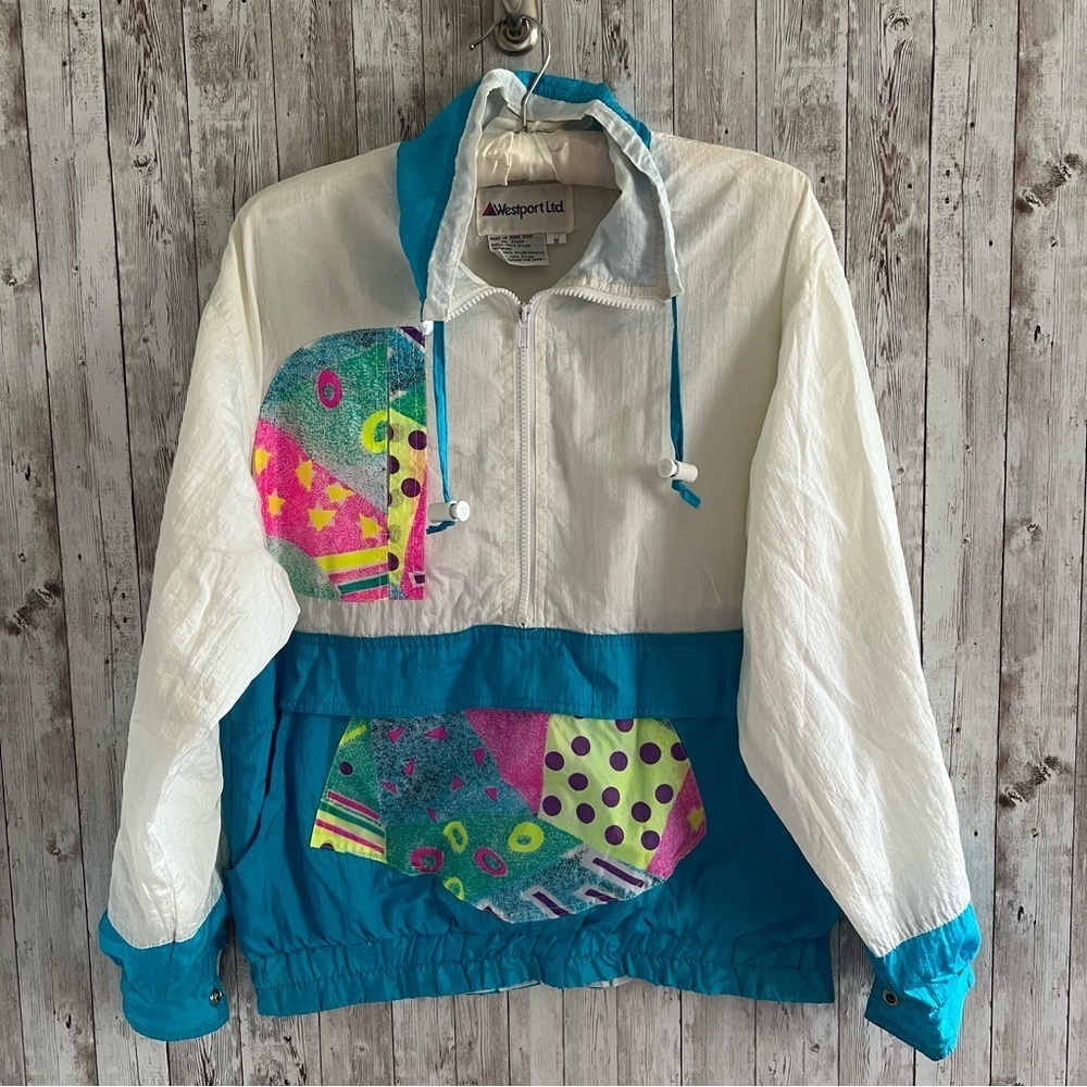 Westport Vintage Neon Design Nylon Windbreaker Jacket 90’s 80’s Small